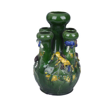 素三彩松鼠葡萄纹瓷五管瓶